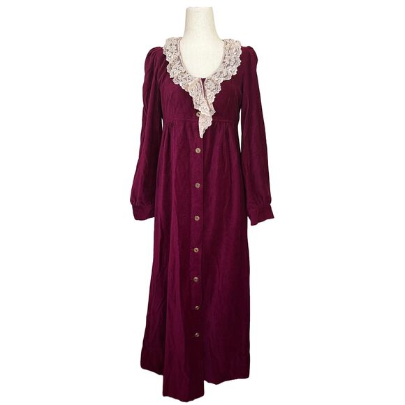 Vintage 70s Witchy Dark Academia Maxi Dress - Velvet Feel, Lace Collar, Boho - Picture 10 of 10